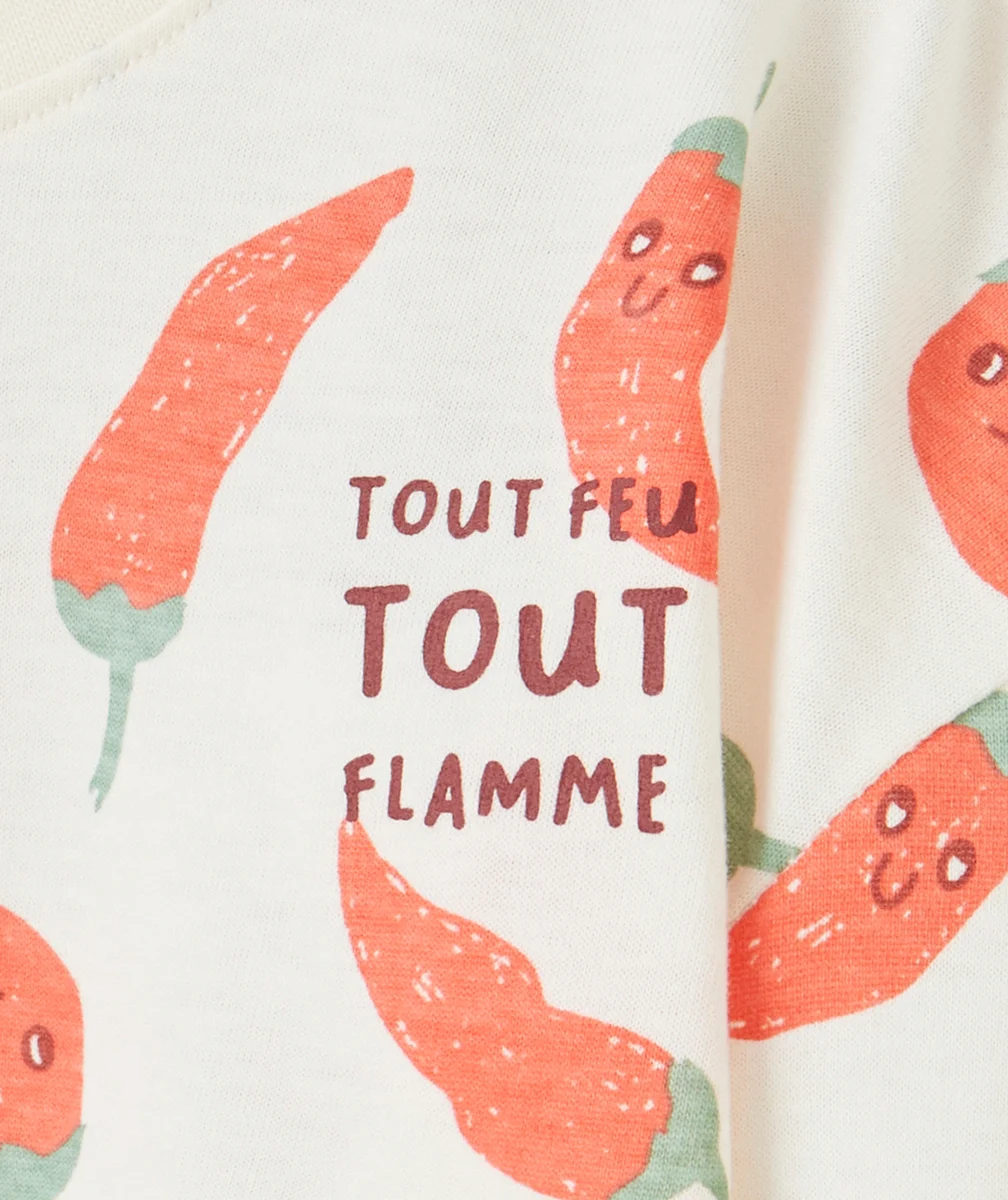 T-SHIRT BÉBÉ GARÇON EN COTON BIO ÉCRU AVEC IMPRIMÉ PIMENT