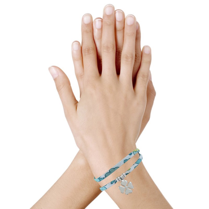 Bracelet Double Tour Lien Liberty et Trèfle Argent - Classics - Vert