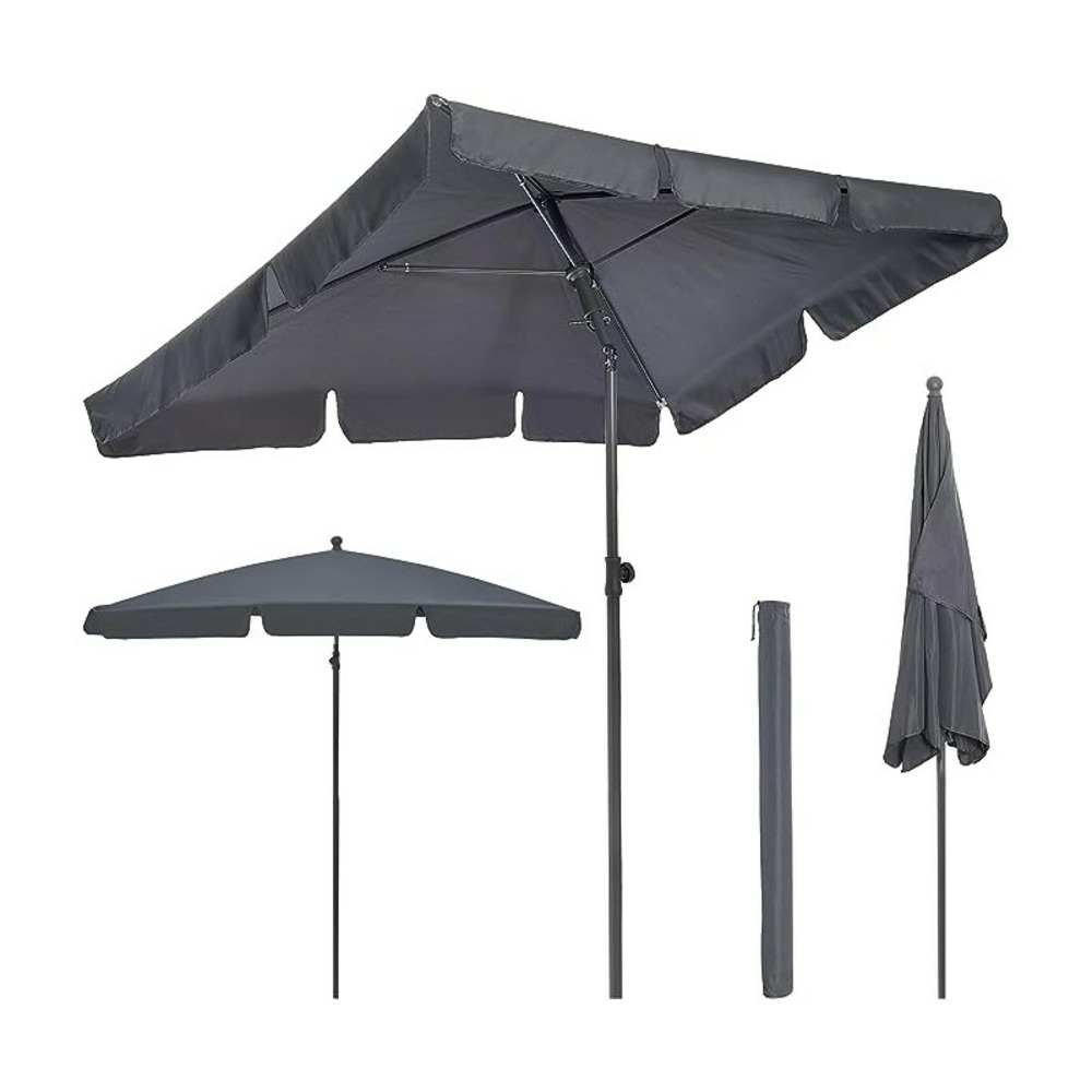 Parasol rectangulaire avec housse de protection réglable et inclinable 45° anthacite 125x200cm protection uv 50+