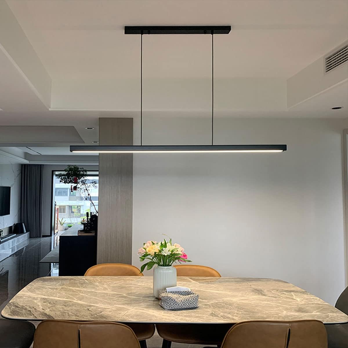 SENFAY 120cm LED Hängelampe esstisch Dimmbar, Pendelleuchte Schwarz mit Fernbedienung, 48W Moderne Linear design Hängeleuchte, Esstischlampe hängend Höhenverstellbar für Esszimmer Küche büro