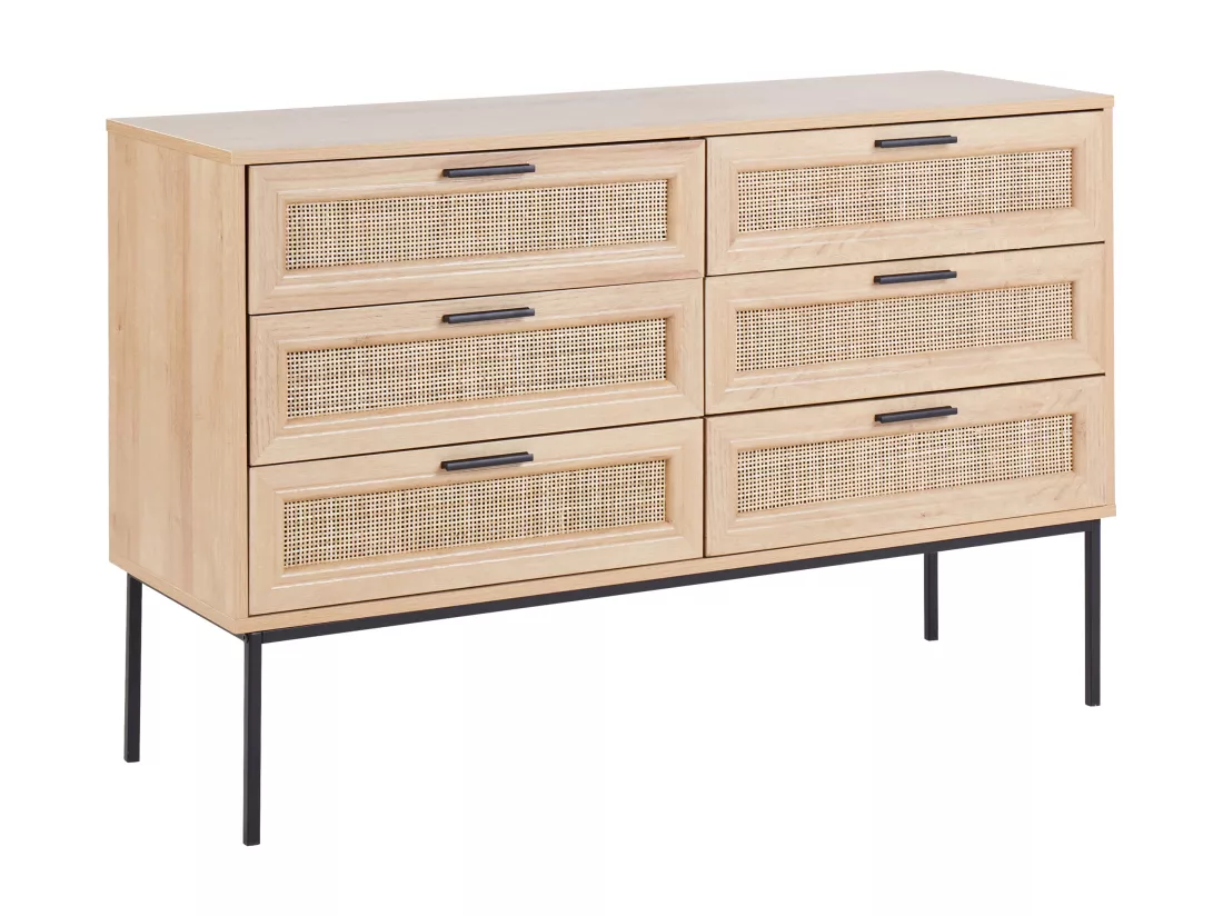 Commode à 6 tiroirs PASCO 77 cm Imitation bois Marron clair