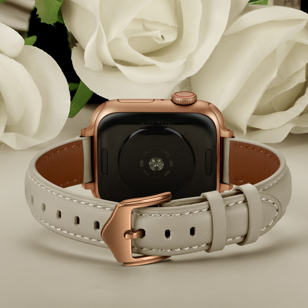 Apple Watch (42/41/40/38 mm) Echtleder Ersatz Armband mit Dornschliesse (Gelenkumfang 156-221 mm) - Beige / Roségold
