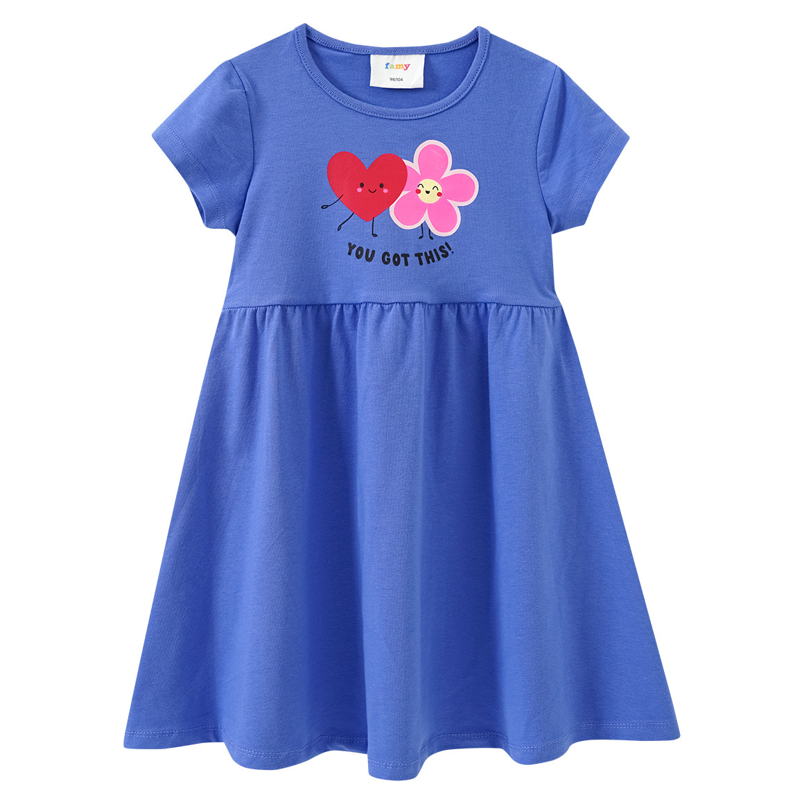 Famy 2 Mädchen Kleider mit bunten Motiven blau / zartrosa