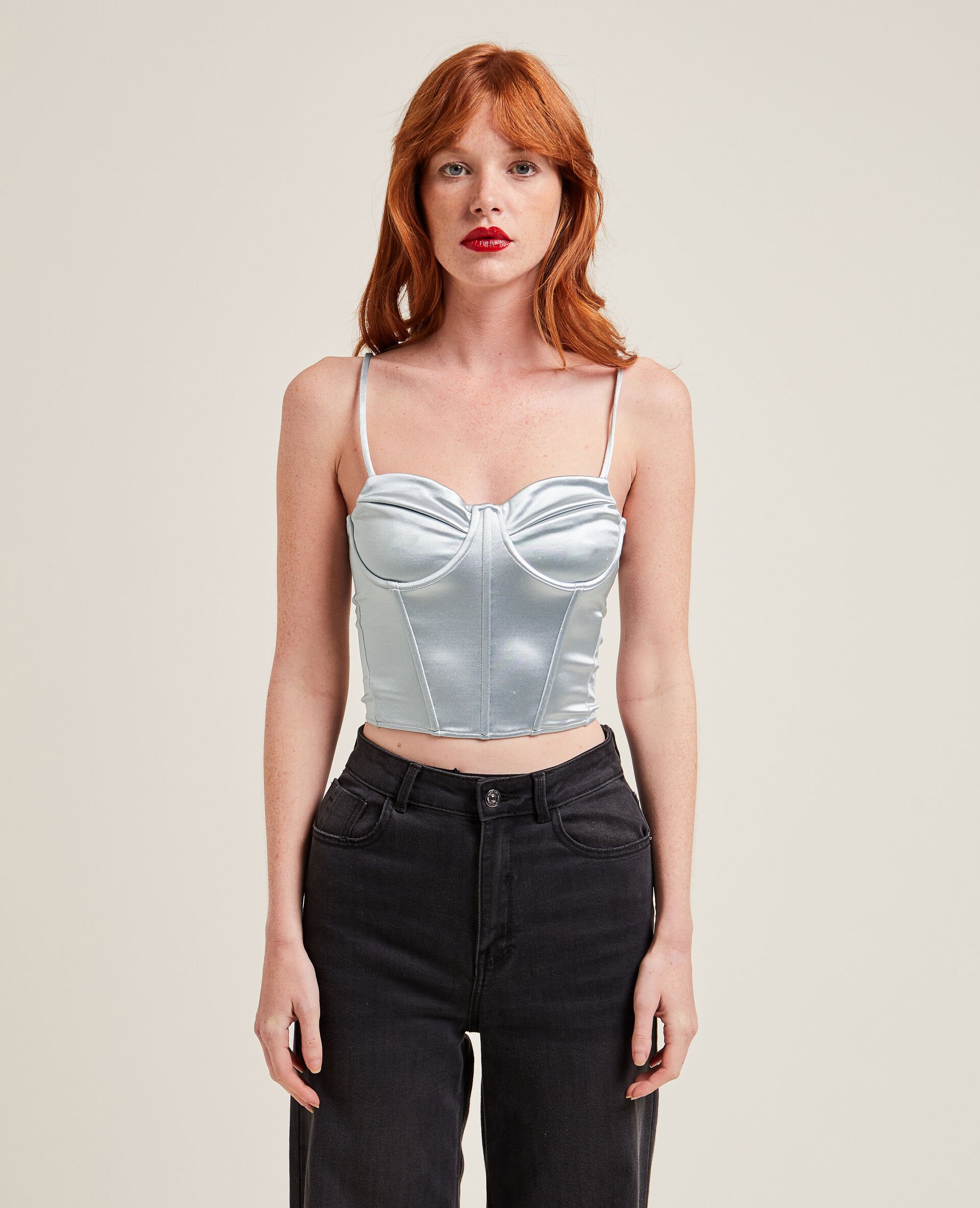 Corset en satin - Gris clair