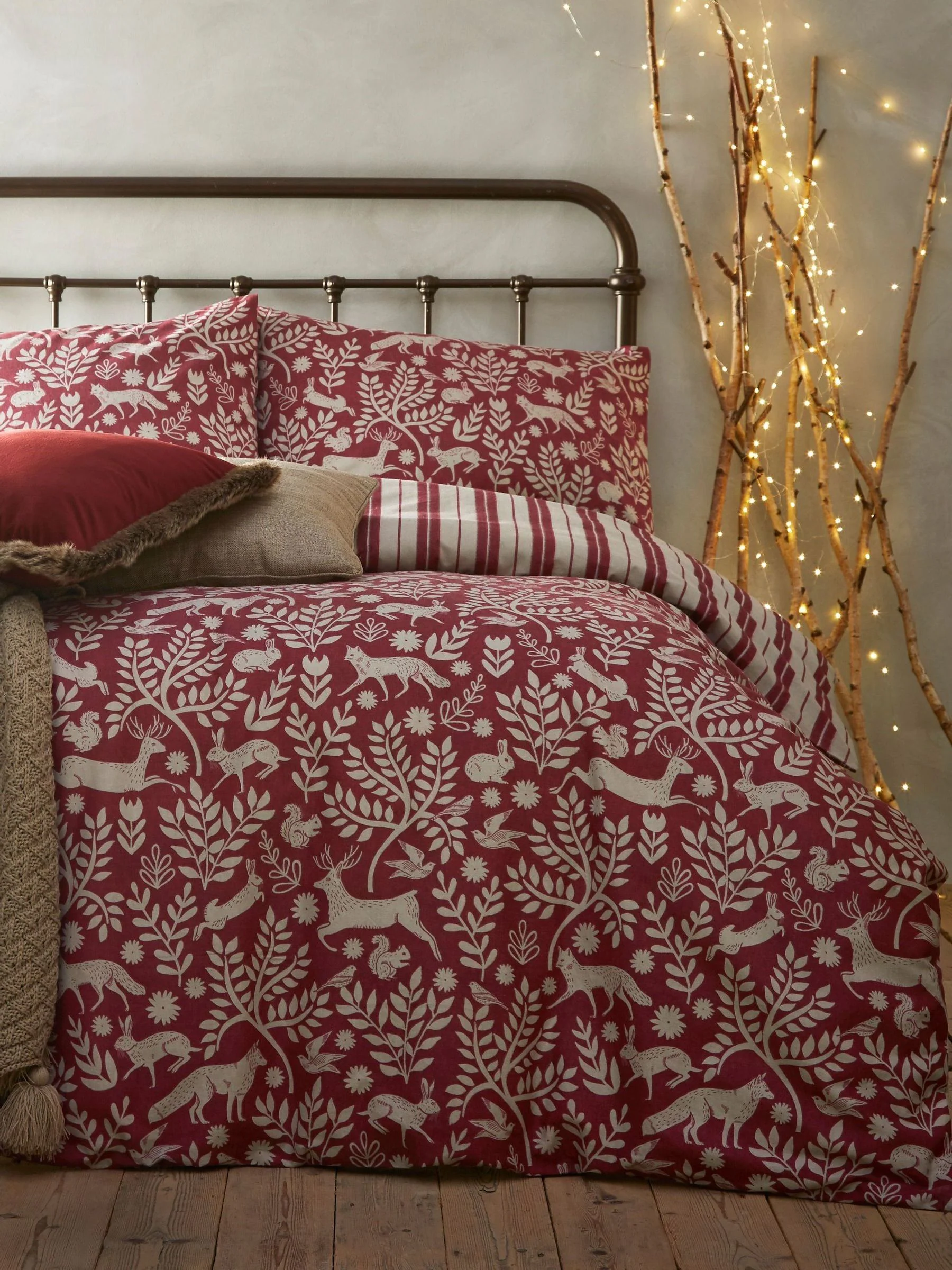Furn Kerstmis Scandi Woodland 100% geborsteld katoenen Dekbedovertrek- en kussensloop Set