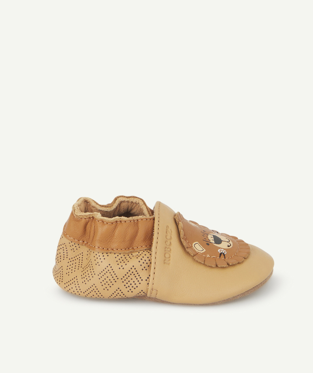 ROBEEZCHAUSSONS BÉBÉ EN CUIR CAMEL AVEC OURS