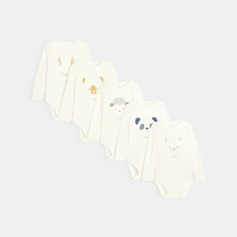 Body col américain frimousse (lot de 5) blanc naissance Blanc