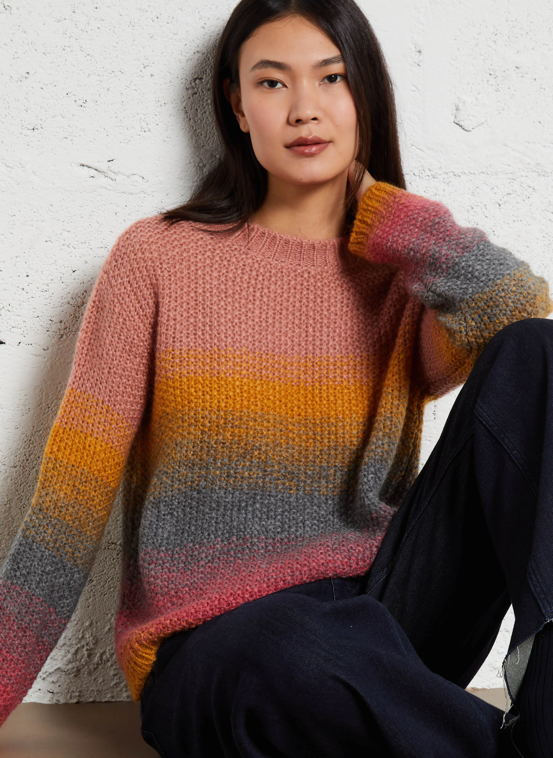 MALILI - Pull droit en maille dégradée| Rose