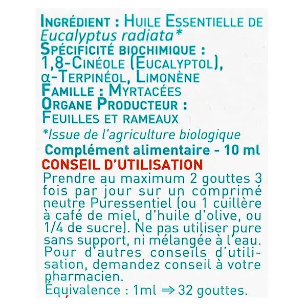 Óleo Essencial de Eucalipto Radiata Orgânico Puressentiel 10ml
