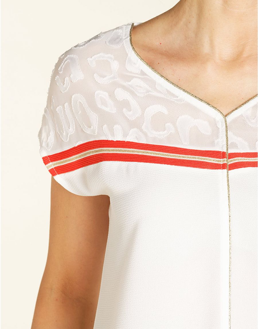Blouse chic écru corail