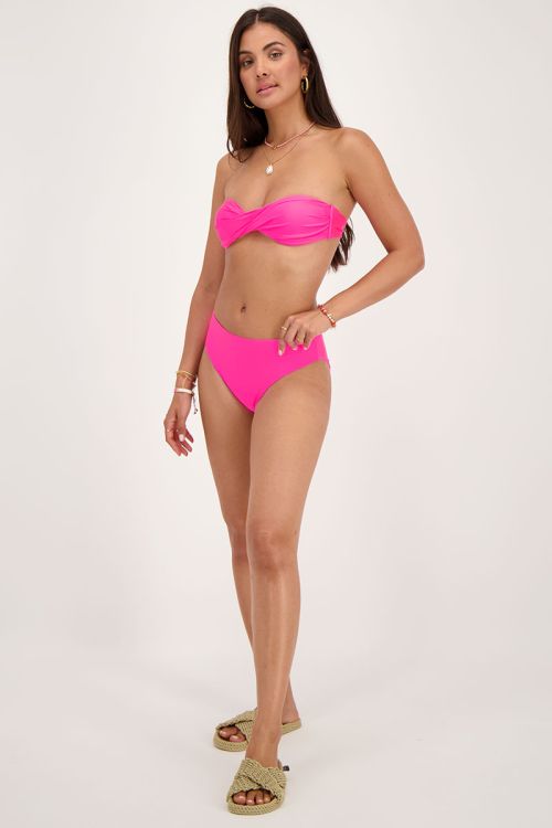 Neon roze high waist bikini broekje glanzend