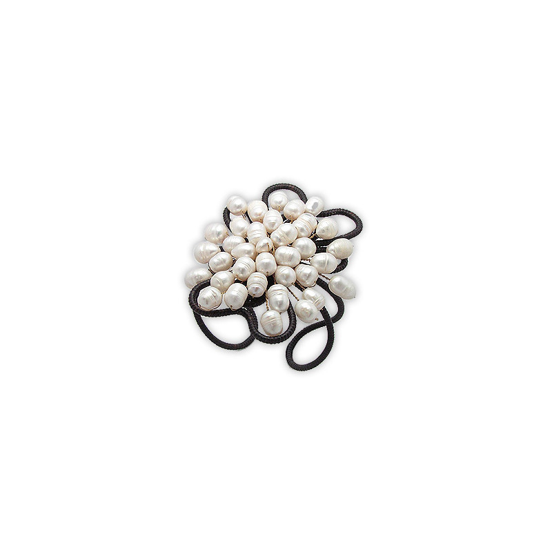 Bracelet Manchette Marron en Perles Blanches