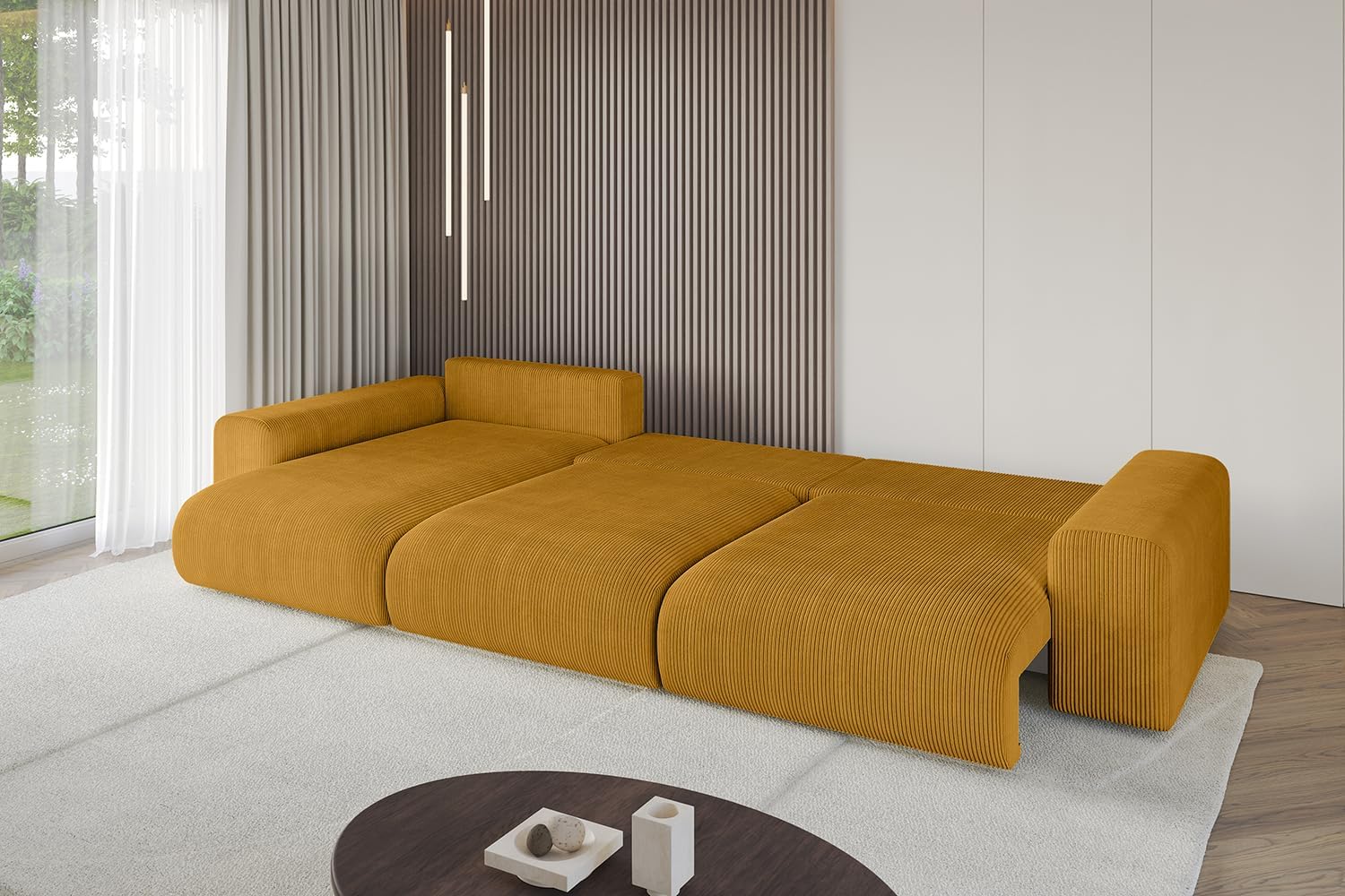 ALTDECOR Ecksofa mit Schlaffunktion und Bettkasten Corner Sofa Bett Eckcouch Couch L-Form Schlafcouch Ausziehbar Wohnlandschaft Schlafsofa Cauchsofa Eskar-L2-364x176x84 Senfgelb