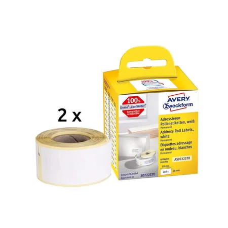 Avery Zweckform AS0722370 Rollenetiketten Adressaufkleber 28 x 89 mm, 2 Rolle/260 Etiketten, weiß