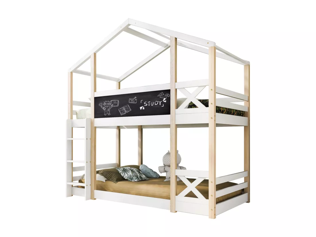 Lit superposés, Adultes, enfants, adolescents Cabane 90 x 200 cm, Toboggan, Échelle Inclinée et Protection Antichute