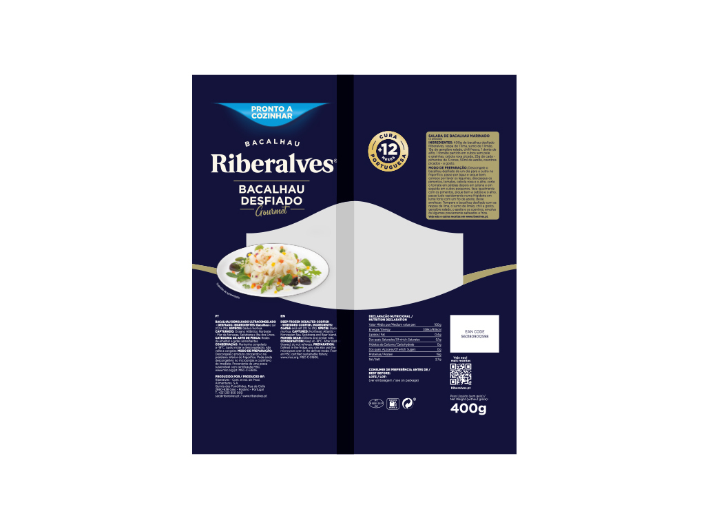 BACALHAU RIBERALVES DESFIADO MORHUA 12M CURA MSC 400G