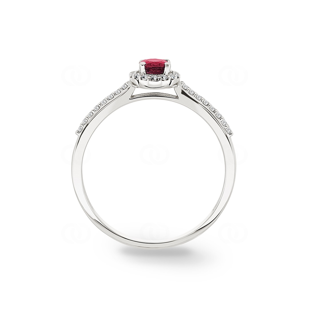 Damenring 750/18 K Weissgold mit Rubin oval und Diamanten 0.12 ct H/si
