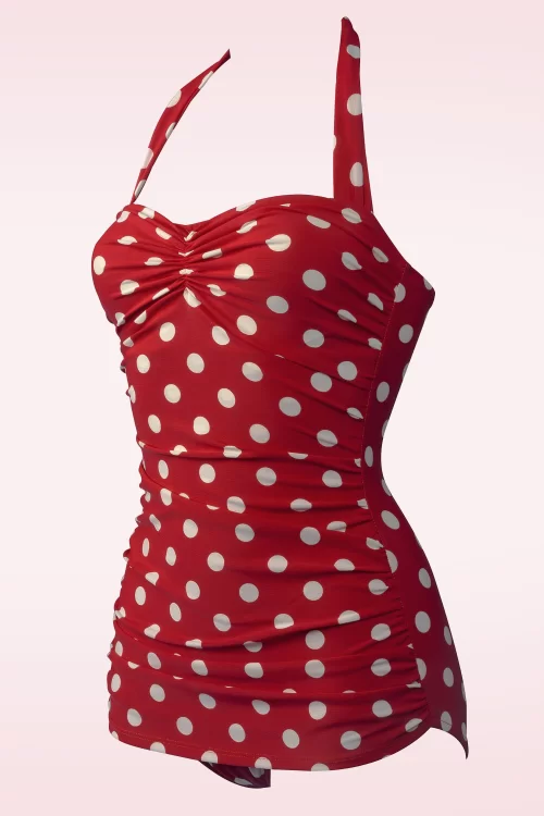 Esther Williams Klassiek badpak met polkadots in rood en wit