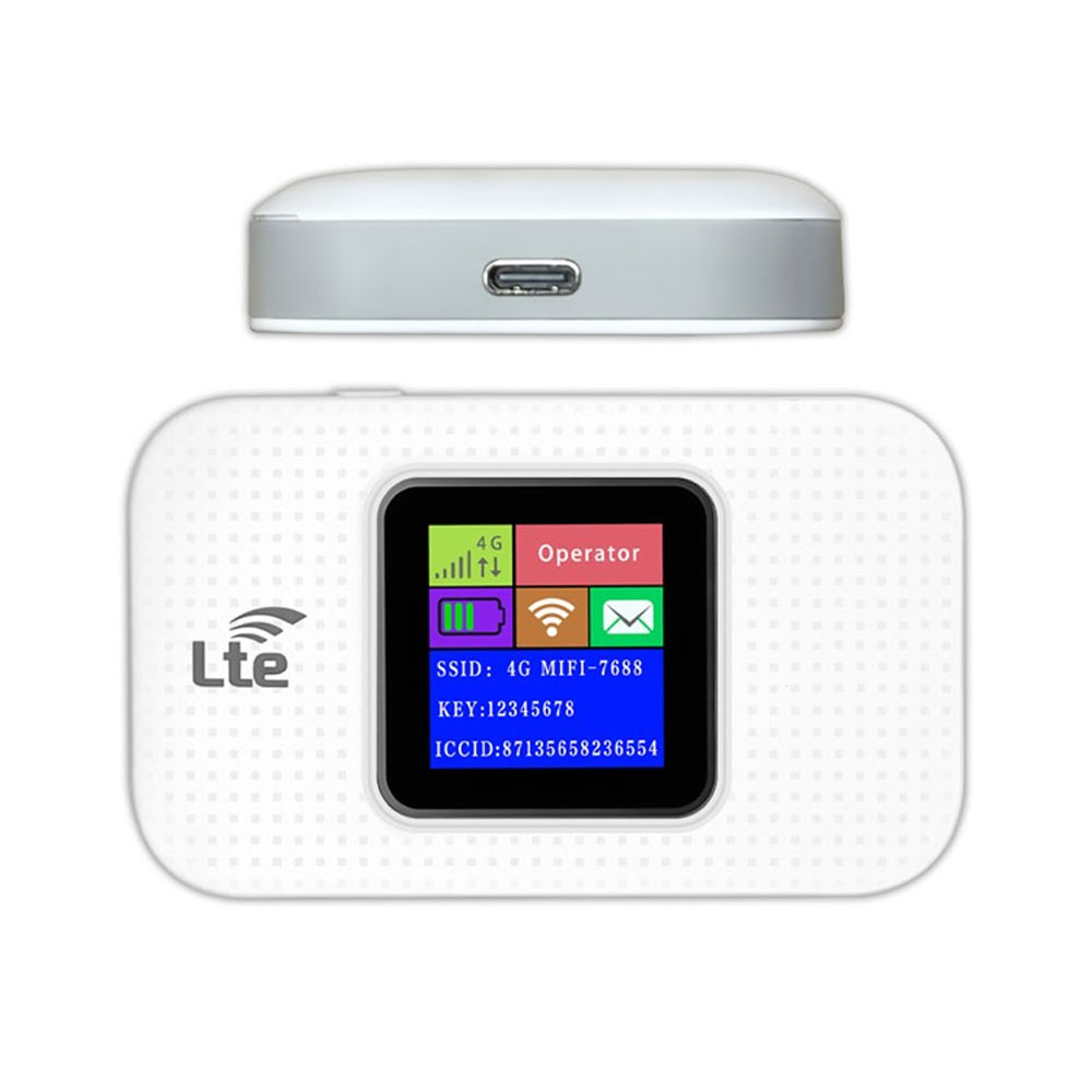 (300 Mbit/s) Portabler Mobiler Hotspot 4G / 3G / LTE WLAN WiFi Router mit Farb Display   Micro SIM Karten Slot und integrierter Akku 3000mAh - Weiss