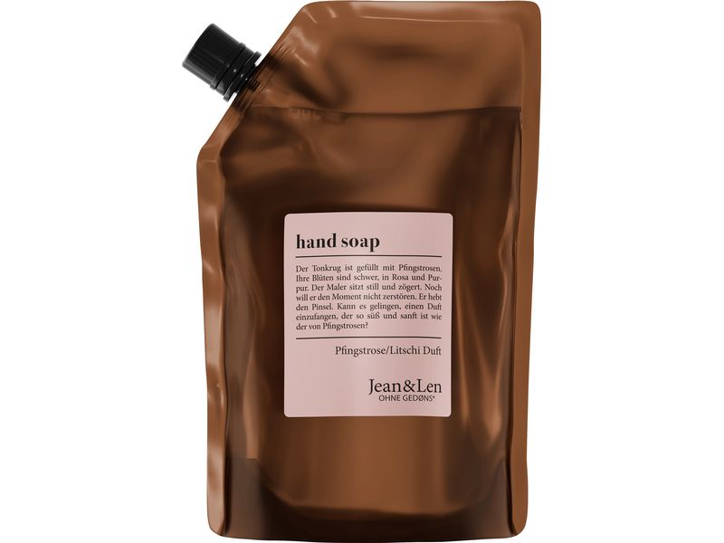 Jean & Len Flüssigseife Pfingstrose und Litchi 500 ml Natürliche Handseife im nachhaltigen Nachfüllbeutel