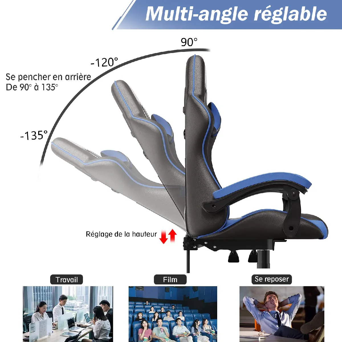 Rattantree Chaise Gaming Noir/Bleu
