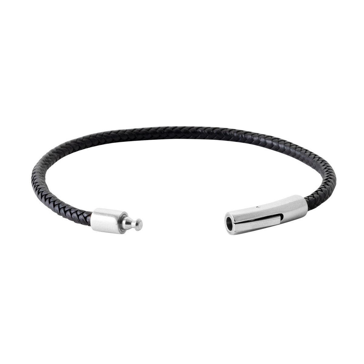 Bracelet Brillaxis cuir noir et acier