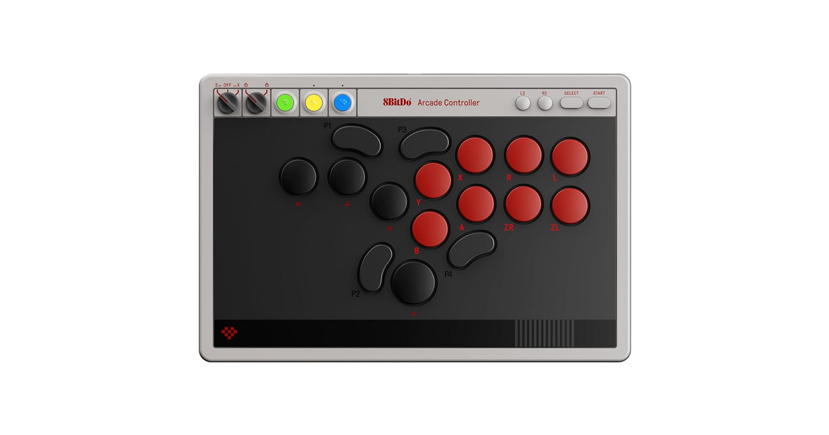 8BitDoArcade Controller  (Grijs/rood, 2.4 GHz / Bluetooth / USB, Nintendo Switch, Pc)
