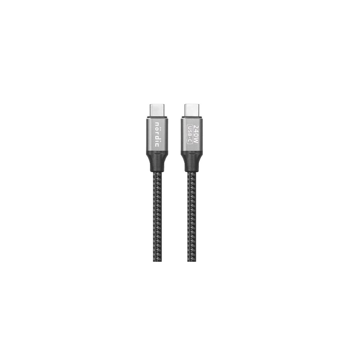 NÖRDIC 1m USB-C til C nylonflettet kabel hurtiglading med PD3.1 240W 48V 5A med Emarker