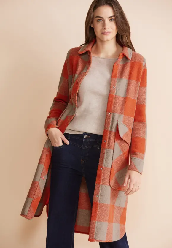 Printmantel mit Wolle - strong apricot