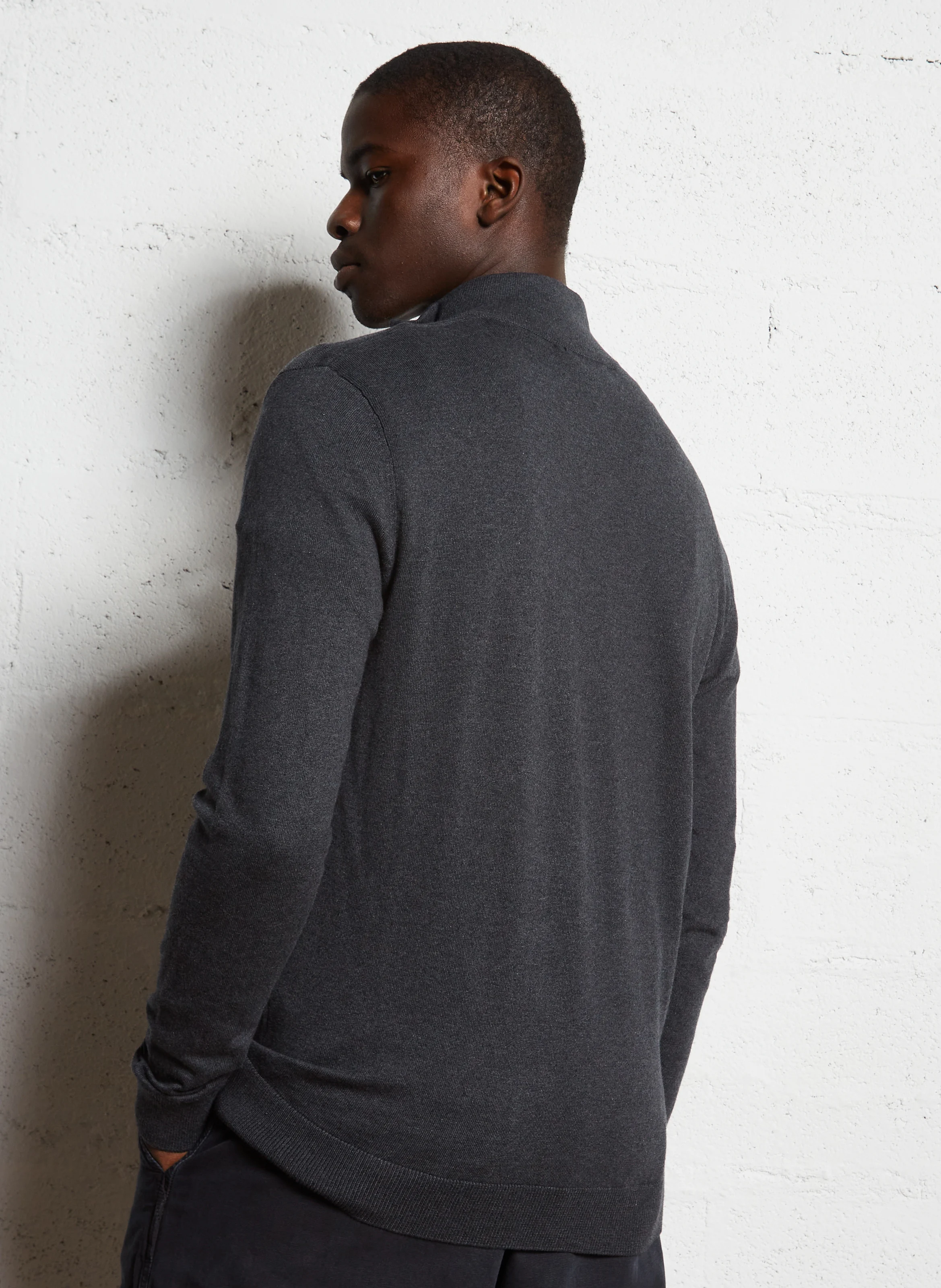 Gilet col montant en coton| Gris