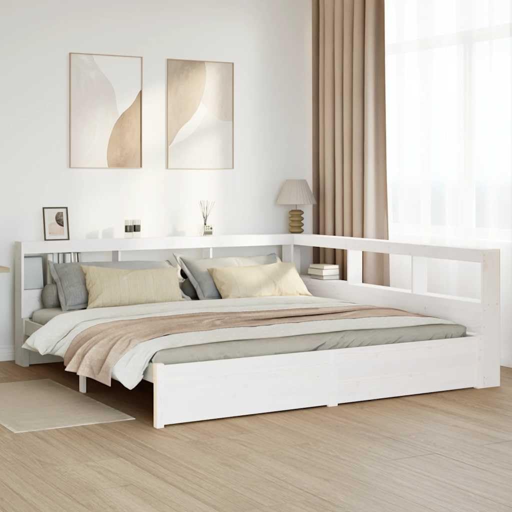 Massivholzbett mit Regal ohne Matratze Kiefer, Holzbett mit Regal, Massivholzbett mit Regal, Bett, Holzbett mit Bücherregal Weiß,180 x 200 cm