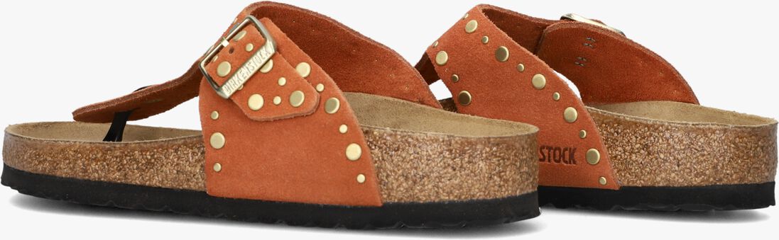 oranje birkenstock teenslippers gizeh rivet border
