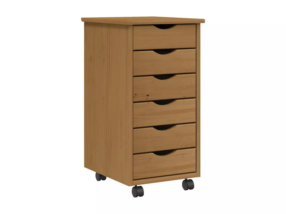 Armoire roulante avec tiroirs MOSS bois de pin marron miel
