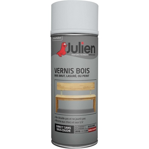 Vernis spécial bois Julien - Aérosol de 400 ml, incolore satin