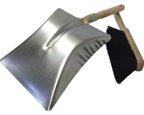 Stoffer en blik, metaal/hout