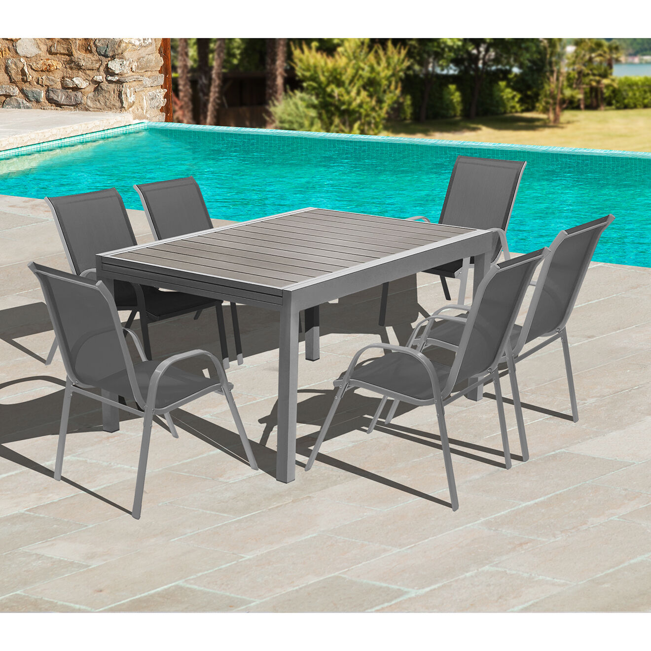Pratik Garden Table extensible Saint-Tropez Polywood grise - 90/180x90x73 cm