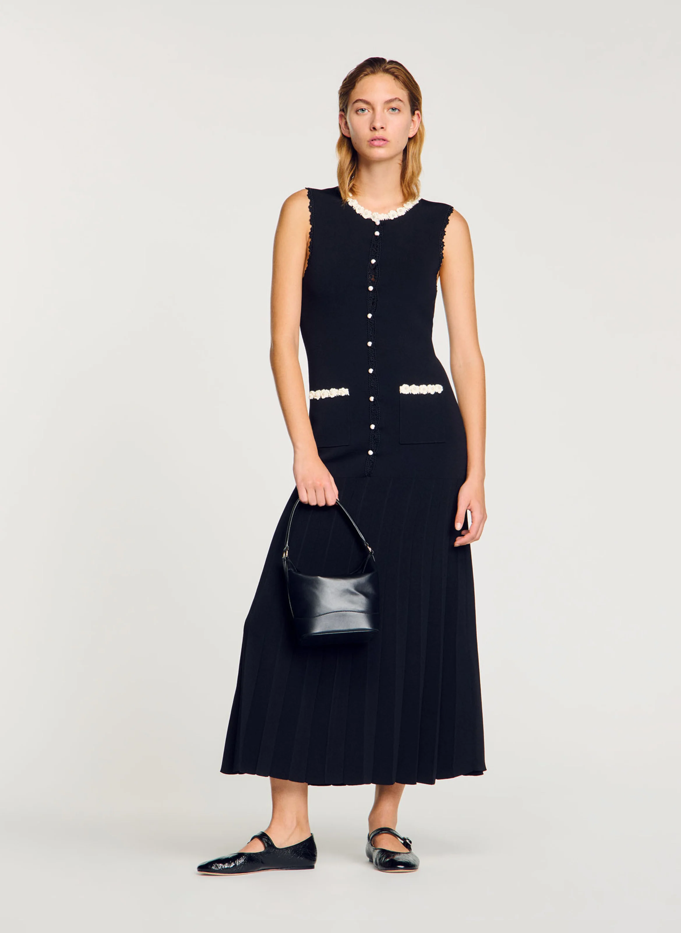 Robe longue à détails crochetés | Noir