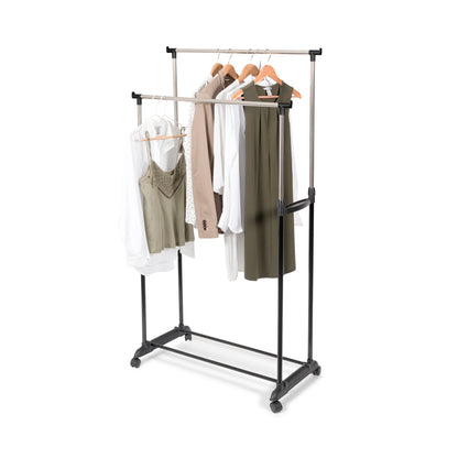 Portant à vêtements double sur roulettes Zeph noir et chrome