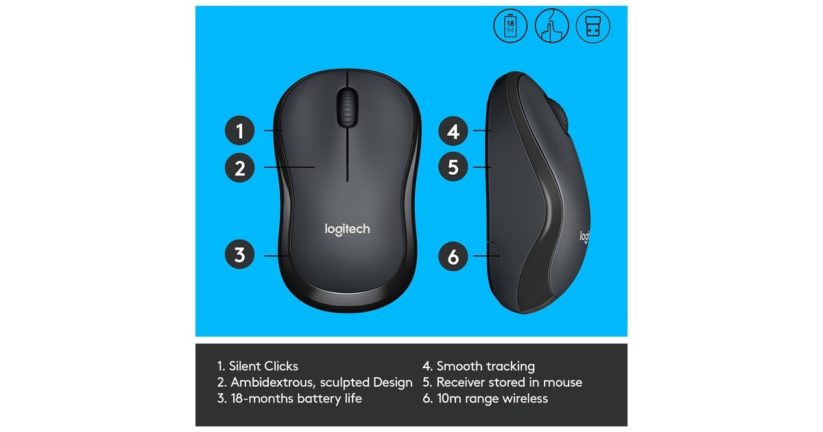 LogitechM220 SILENT muis  (Grijs, 1000 dpi)