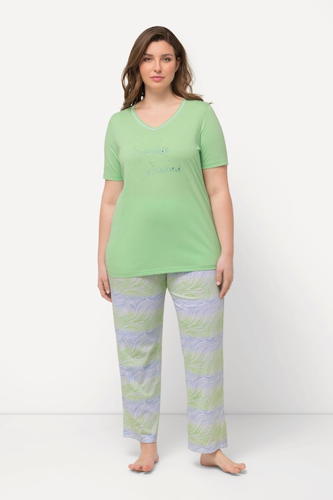 Pyjama, Wellenmuster, V-Ausschnitt, Halbarm