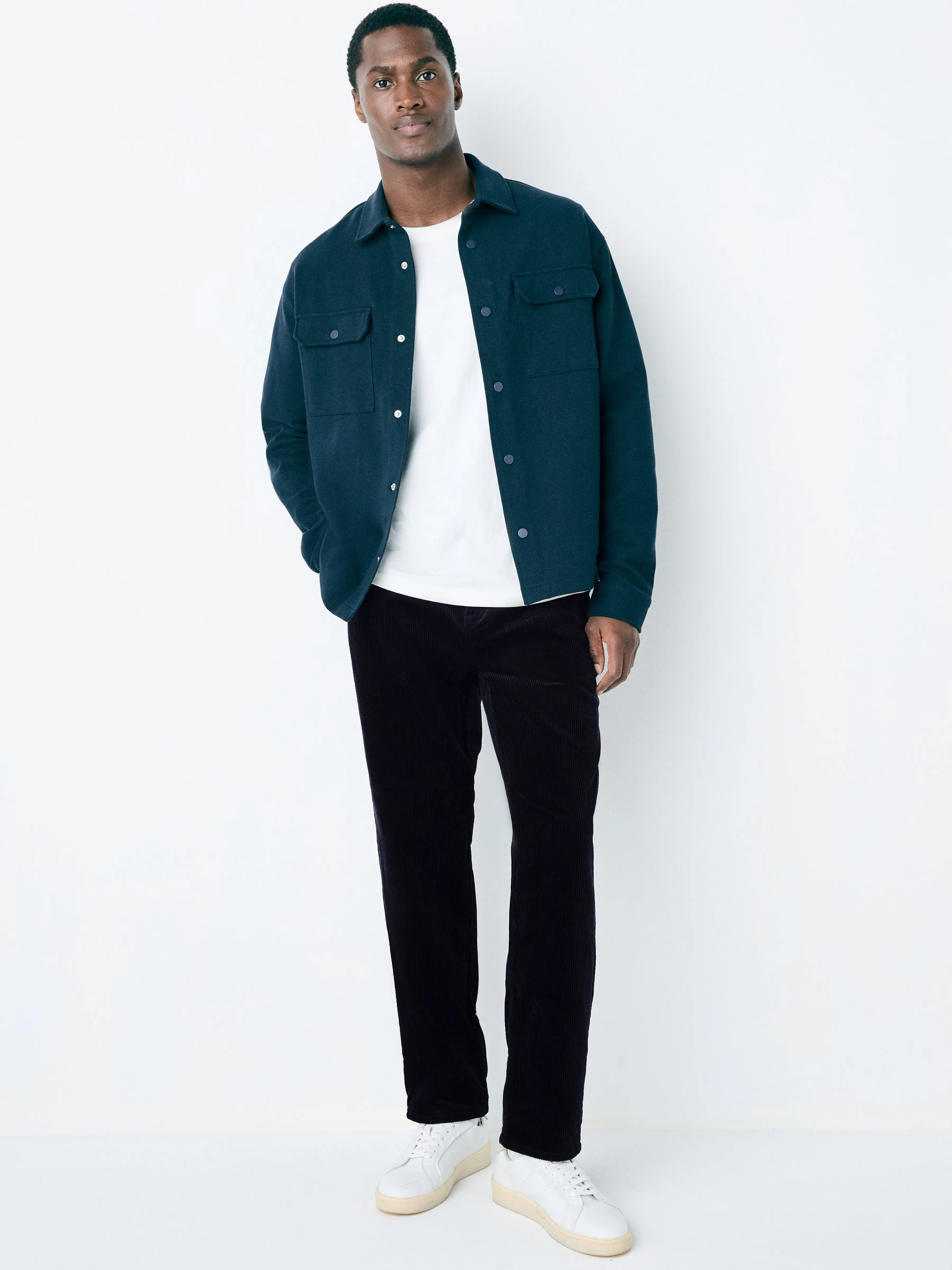 Marineblauw - Standaard toelopende pasvorm - Corduroy Single Pleated Trousers