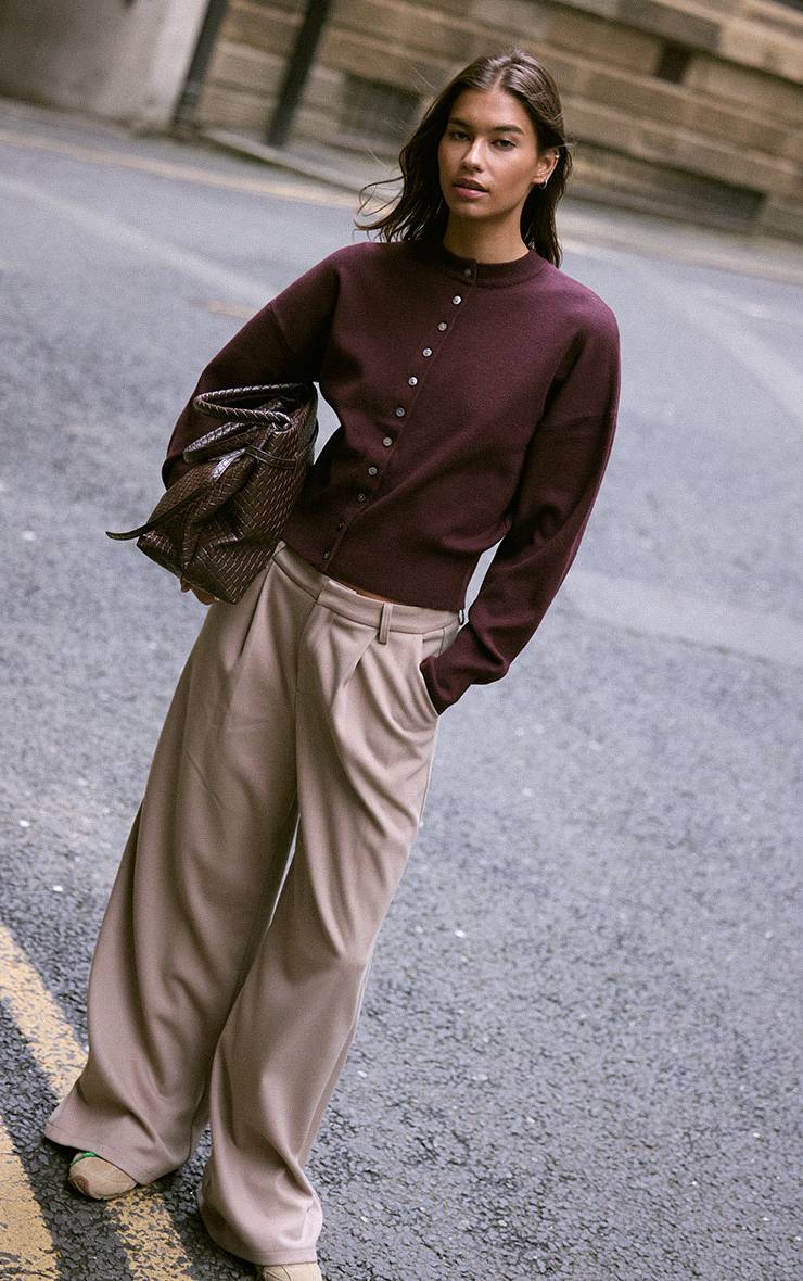 Rouge Vin Cardigan En Maille Compacte