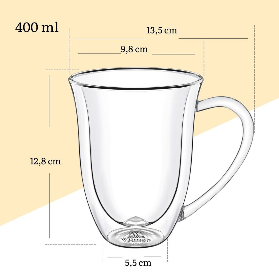 6 Stk. Eleganter doppelwandiger Becher Thermoglas 400 ml, Hitzebeständig