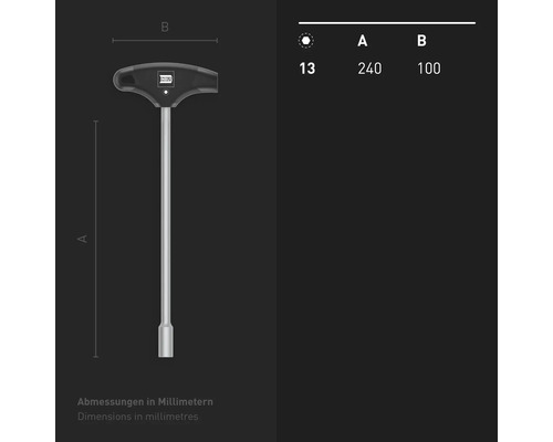 INBUS® 71949 T-greep buitenzeskantsleutel 13 mm, met HybridTouch — Gemaakt in Duitsland