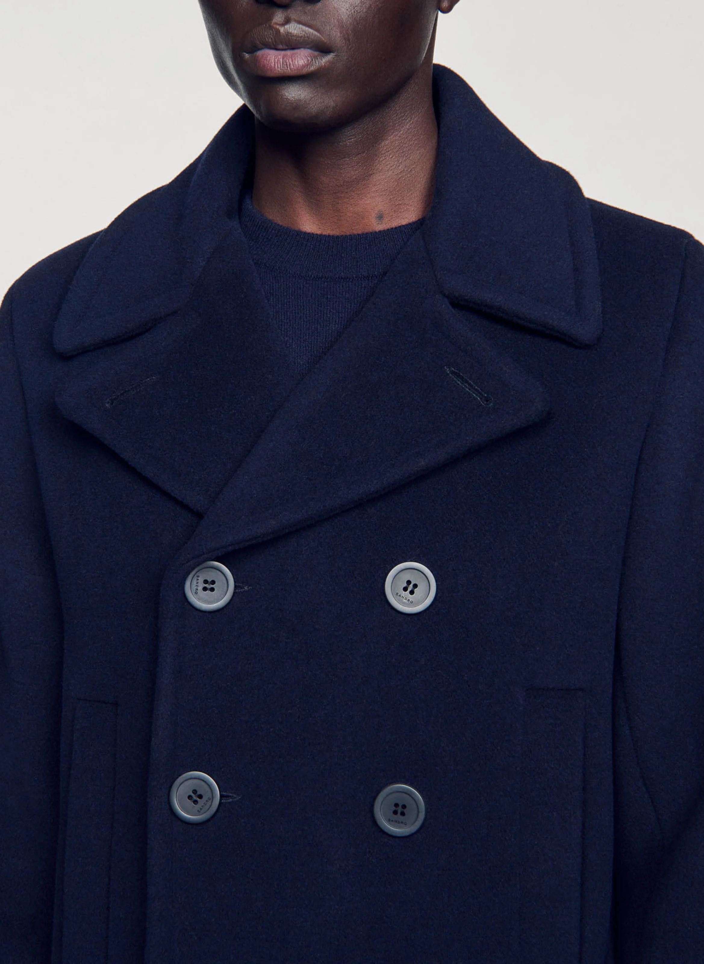 Manteau droit en laine mélangée | Bleu