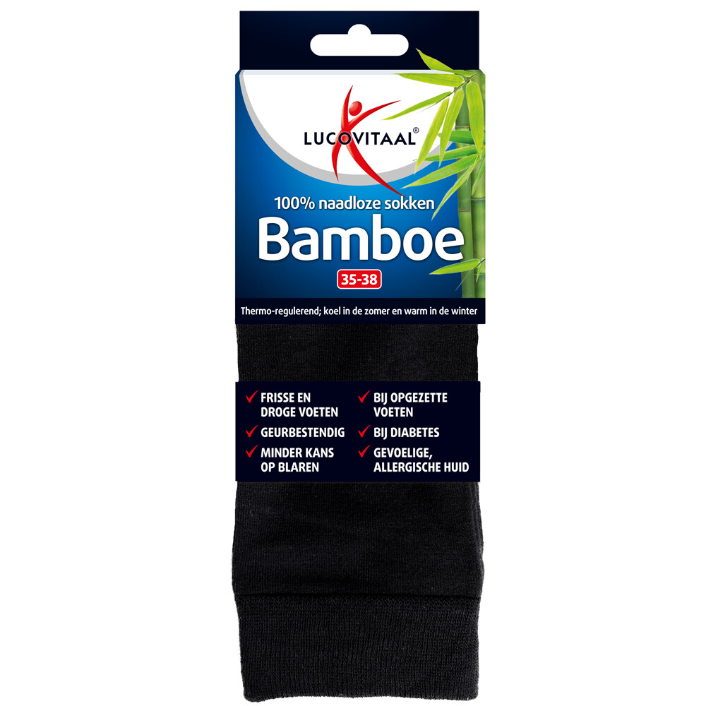 Lucovitaal Bamboe Sok Lang Zwart Maat 35-381 paar