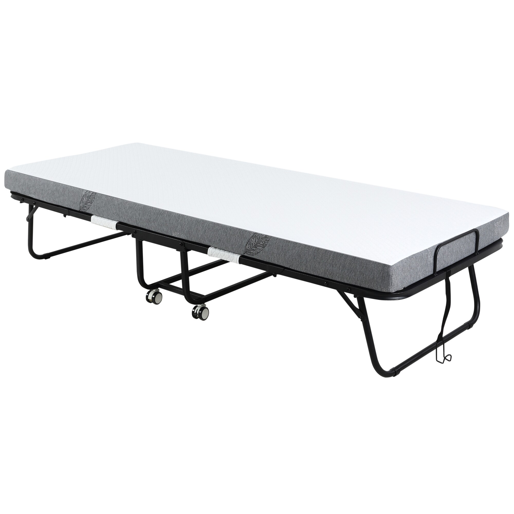 HOMCOM Klappbett mit Reißverschluss, 4 Universalrädern schwarz, weiß 200L x 75B x 42,5H cm