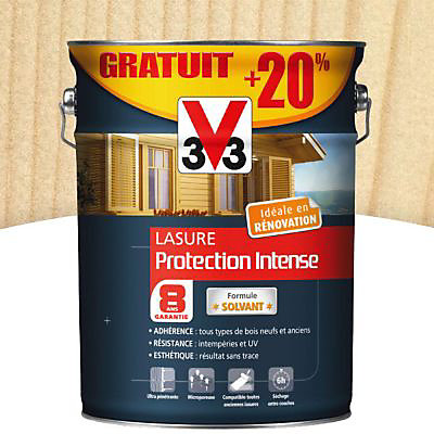 Lasure extérieure V33 Protection intense incolore satiné 5L + 20% gratuit