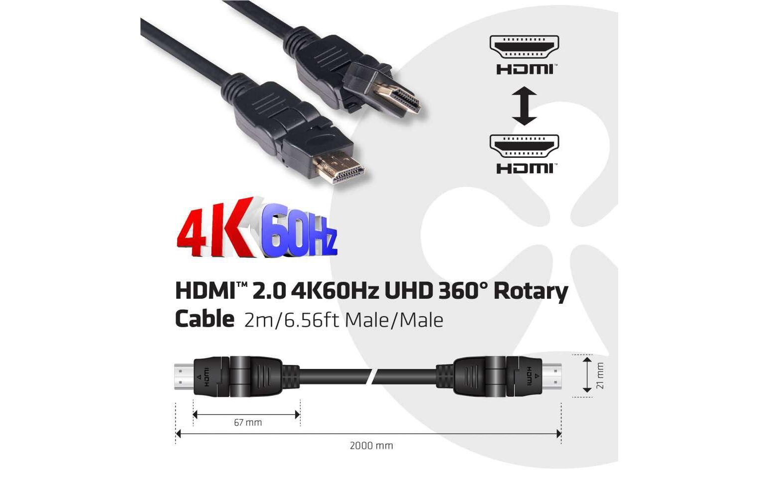Kabel drehbare SteckerHDMI 2.0 4K60Hz UHD Kabel 360°, drehbar, 2 Meter, Stecker/Stecker