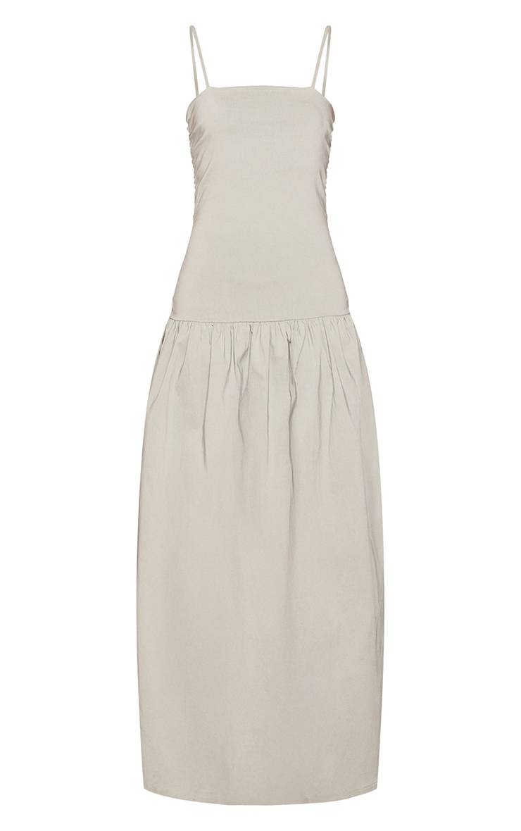 Vert Sauge Robe Maxi Froncée À Bretelles En Tissu Extensible Tissé